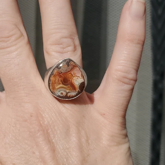 New Men's Crazy Lace Agate 925 Silver Ring. - Picture 7 of 15